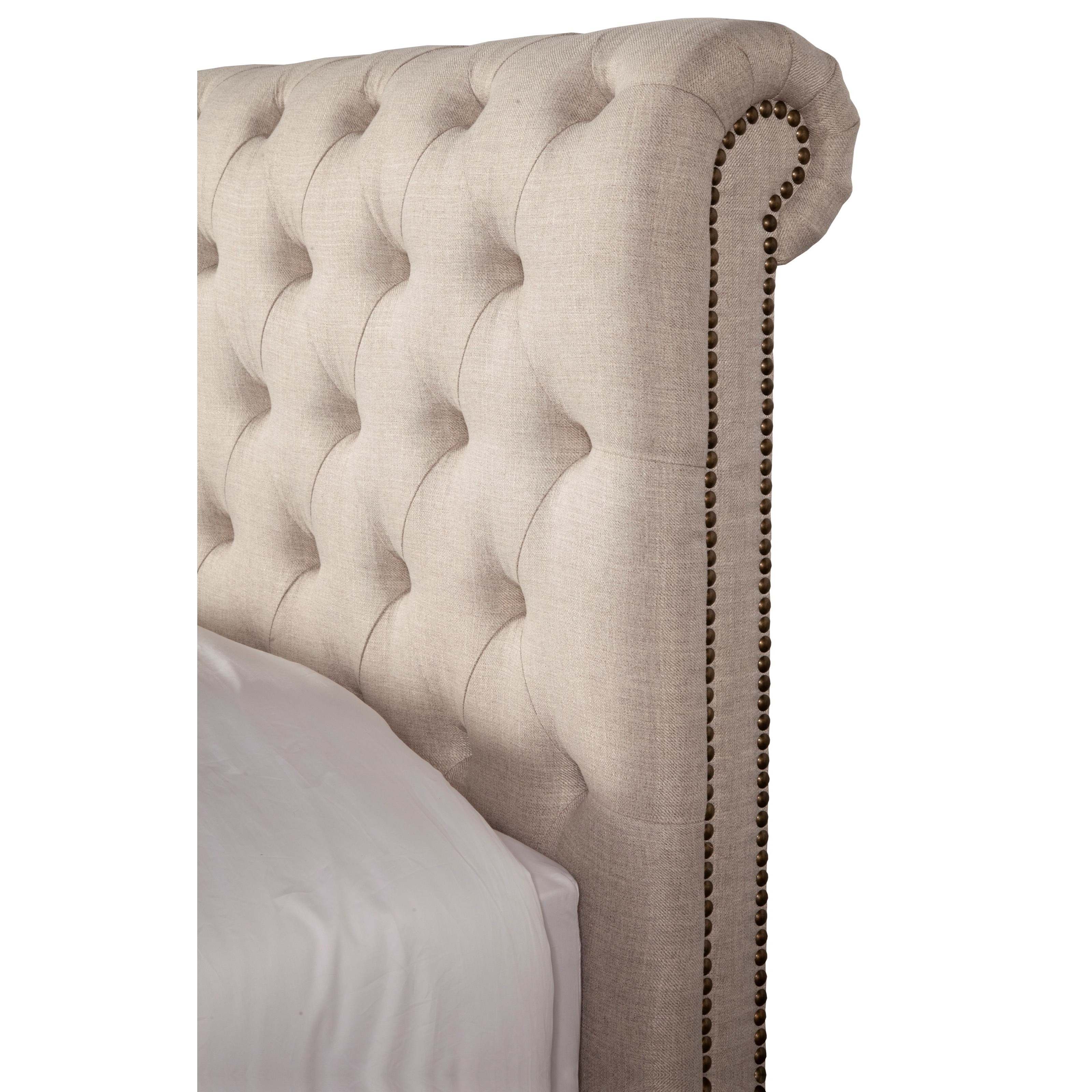 King upholstered bed store with nailhead trim